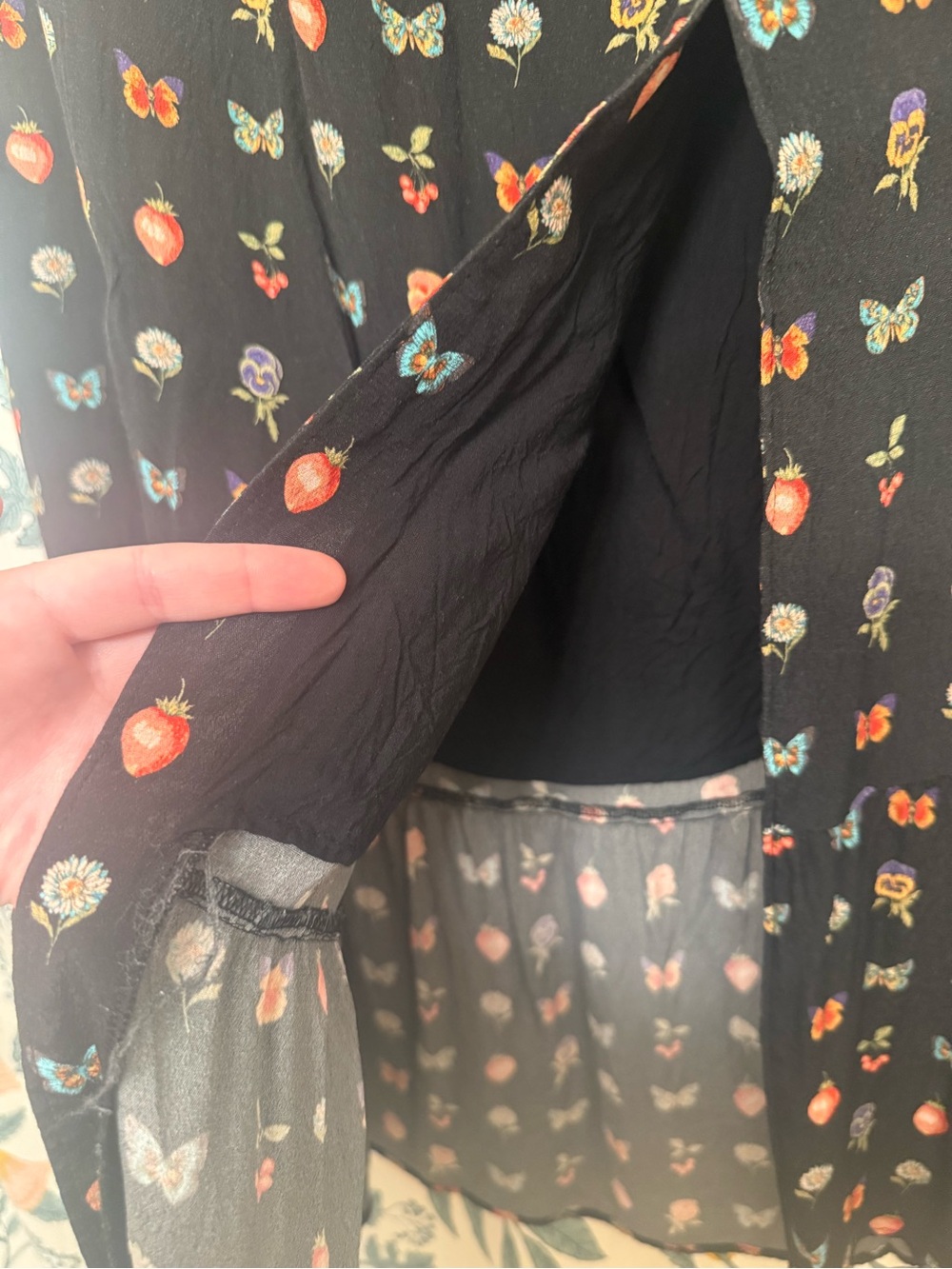 PAIGE Black Midi Skirt with Floral, Strawberry & Butterfly Print - Picture 5 of 9